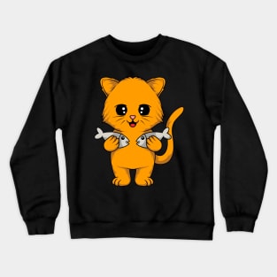 Cat Masterfully Holding Two Fish in Each Arm - Captivating Tee for Cat Lovers Crewneck Sweatshirt